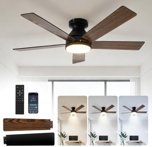 Couleeur Ceiling Fan with Lights and Remote, 42 Inch White Ceiling Quiet DC Motor Ceiling Fan, Dimmable LED Outdoor Fan with APP Control, 6 Speed Timer Reversible Modern Ceiling Fan for Patio Bedroom