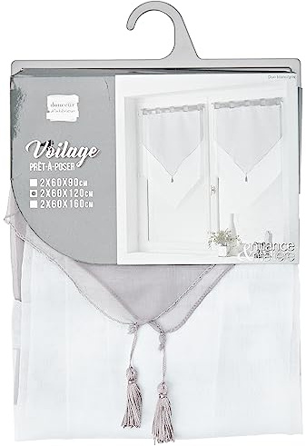douceur d'intérieur, Paire de Voilages à passants (2 x 60 x 120 cm) Duo Blanc/Gris, Voile Bicolore