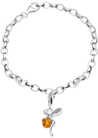 InCollections Damen-Charm-Armband 925/000 Sterlingsilber mit Bernstein bis 19 cm verstellbar, inklusive Charm-Elfe, C910210004200