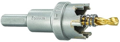 Starrett Tungsten Carbide Tipped Hole Saw - SM27 Sheet Metal Cutter With Arbor & Pilot Drill Bit - For Drilling Stainless Steel Aluminum Alloy - 27 mm