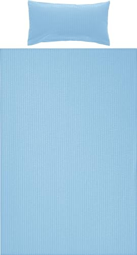 Erwin Müller Bettwäsche-Set Seersucker Uni Serie Rosenheim, Bettbezug, Kissenbezug blau Größe 40x80 cm / 135x200 cm - pflegeleicht, bügelfrei, mit Reißverschluss