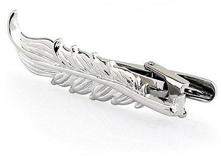 HONEY BEAR Herren Krawattennadel Krawattenklammer 4.5cm für schmal Krawatten Silber Baumblatt aus Edelstahl,MEHRWEG