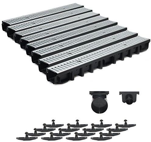 8m Entwässerungsrinne Terrassenrinne Stahlrost verzinkt komplett SET, System A15 98mm