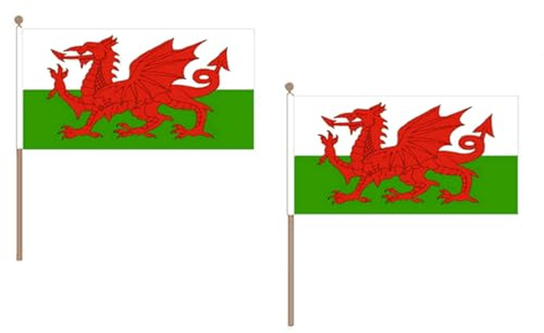 AZ FLAG STOCKFLAGGE Wales 45x30cm mit holzmast - 10 stück WALISISCHE STOCKFAHNE 30 x 45 cm - flaggen