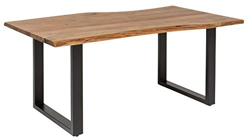 Woodkings® Esstisch Bullwer Holz Akazie, Metallfuß, Tisch mit Baumkante, Baumtisch, Baumkantentisch, Echtholz modern, Design, Massivholz, Küchentisch, Esszimmermöbel, Wohnmöbel (200 x 100 cm, schwarz)