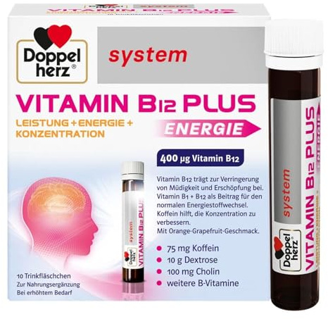 Doppelherz system VITAMIN B12 PLUS – Vitamin B12 trägt zur Verringerung von Müdigkeit und Erschöpfung bei und unterstützt die normale Funktion des Nervensystems – 10 Trinkfläschchen…