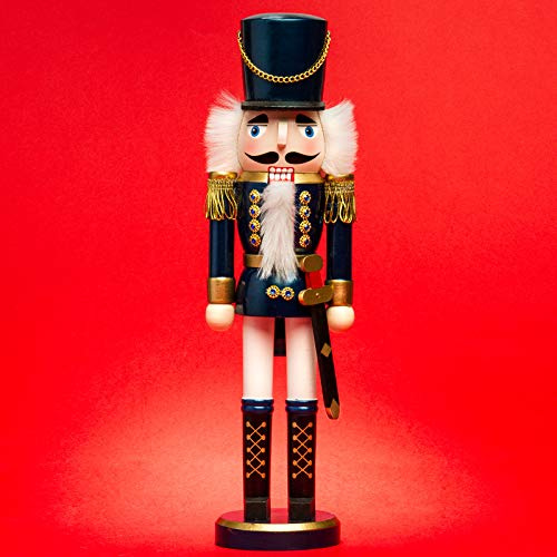 SIKORA NK-I Deko Nussknacker Figur aus Holz Verschiedene Motive 3 Größen, Größe:Höhe ca. 38 cm, Farbe/Modell:Soldat blau Weiss