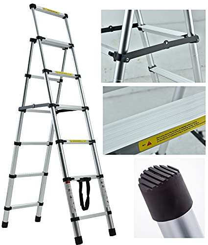 Home Ladder 5+6 Step Ladder Aluminium Heavy Duty 6 Tread Telescopic Stepladder Indoor Folding Stepladder Max 150kg Capacity
