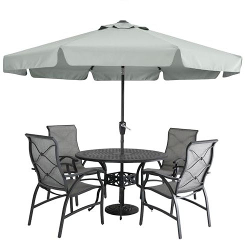 MasterCanopy 270 cm Sonnenschirm neigungsverstellbar, mit schönem Volant, 8 Rippen und Kurbel, für Patio, Garten, Terrasse, Markt, Grau