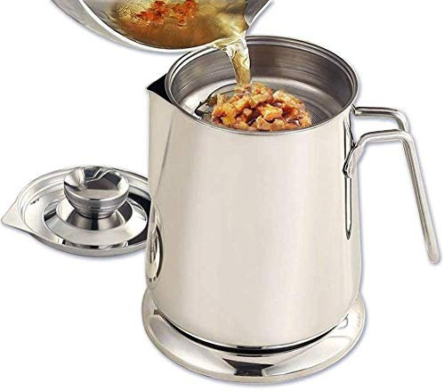 Colador De Aceite Olla para Grasa De Tocino, 1,2 L / 1,6 L Depósito De Grasa De Almacenamiento De Aceite De Acero Inoxidable con Filtro, Depósito De Aceite con Rejilla De Filtro-1.6L