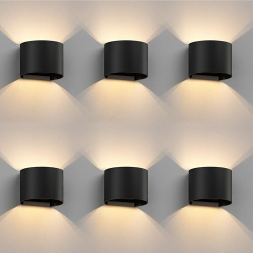 ledscom.de 6x Wandleuchte RUNEL für außen, IP65, Up-/Downlight, schwarz matt, rund, 1x G9 max. 10W