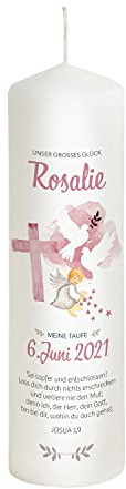 Liamoria® Taufkerze Kreuz in Rosa für Mädchen - 25 x 8 cm Modell Rosalie - Wunderschönes Taufgeschenk