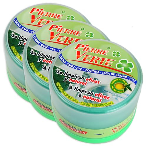 Passat Pack de 3 uds. Pierre Verte Arcilla Blanca de Limpieza, Piedra Blanca Limpieza, Producto de Limpieza Multiusos, 200 gr, Aroma Limón, Esponja Incluida