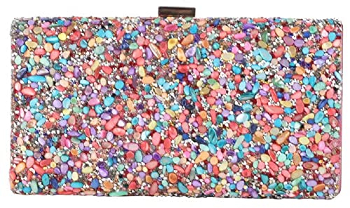 Yanyan Damen-Clutch, bunte Abendtasche, Satin, Party, Clutch, Crossbody-Kette, Schultertasche mit Steineinlage, für Hochzeitsfeier, farbe