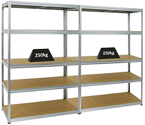 PROREGAL Mega Deal 2er-Set Schwerlastregale Big Elephant 180x120x60cm mit 5 Ebenen Fachlast 250kg Verzinkt