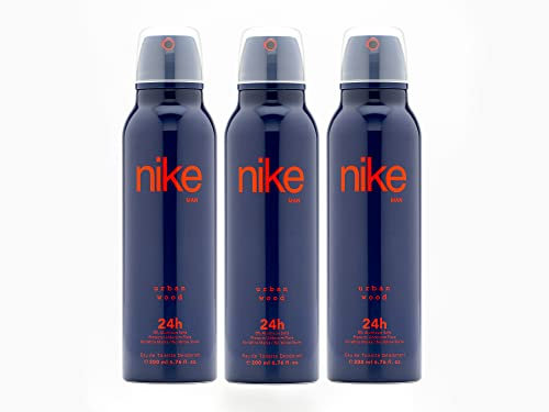NIKE - Urban Wood Pack de 3 x 200 ml, Desodorante Hombre Spray, Desodorante Antimanchas para Todo Tipo de Piel, 0% Sales de Aluminio, de Larga Duración, Fragancia Fougére Especiada