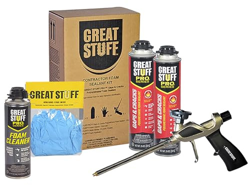Great Stuff PRO Gaps & Cracks Complete Kit – Fireblock Expanding Foam Sealant Fills Gaps Up to 3 – Includes Great Stuff Foam Gun, Cleaner & Gloves