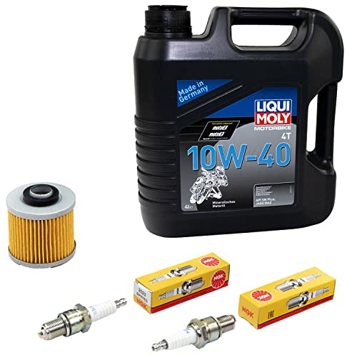 Wartungspaket Öl 4L + Ölfilter + Zündkerzen für Yamaha XVS 1100 XVS1100 Drag star VP05 VP16 Baujahr 1999-2007