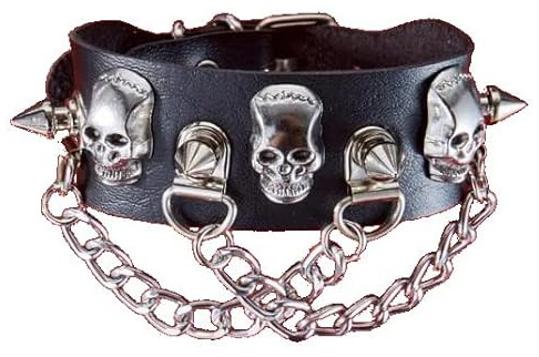 OUTLETISSIMO® Bracelet En Cuir Noir Homme Femme Style Punk Rock Gothique Avec Crânes Goujons En Acier Cosplay ET153