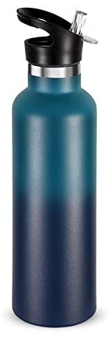 Volhoply 750ml Trinkflasche Edelstahl mit Strohhalm,Doppelwandig Vakuum Isolierte Thermosflasche Kinder,Metall Auslaufsicher Bottle Thermobecher FüR Sport,Schule,Outdoor(Dunkle Nacht,24 OZ)