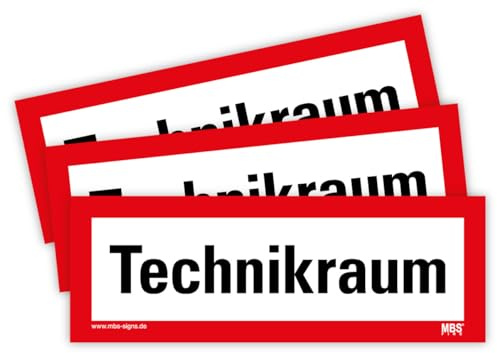 3 Stück – Aufkleber Brandschutzzeichen „Technikraum“ Hinweis Brandschutz Sticker Folie selbstklebend | 21 x 7,4 cm Made in Germany