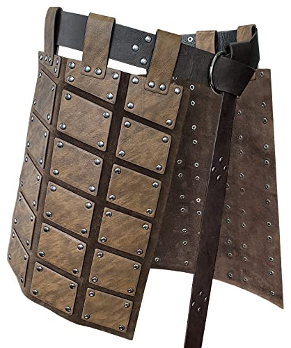 HiiFeuer Mittelalterlicher Oberschenkelpanzer aus Kunstleder, Retro Double Sides Taillenpanzer mit Gürtel, Mercenary&Knights Rock Rüstung für LARP Kostüm