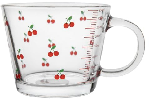 jojofuny Tazza Da Latte Con Misurino in Ceramica 5.3 Pollici Ciotola Per Latte Colazione Con Motivo Ciliegia Contenitore Multiuso Per Casa Ufficio Caffetteria