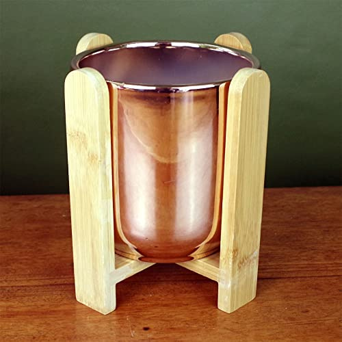 Leaf Indoor Cachepot Planters, Gold Ceramic Wooden Stand, 16cm