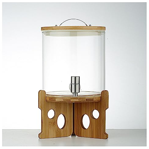 WYJRO Dispensador De Bebidas De Cristal,Dispensador De Bebidas De Vidrio,Botella con Acero Inoxidable Grifo Y Bambú Tapa De Madera para Bebida Caliente O Fría - Garrafa De Agua,A(5L)