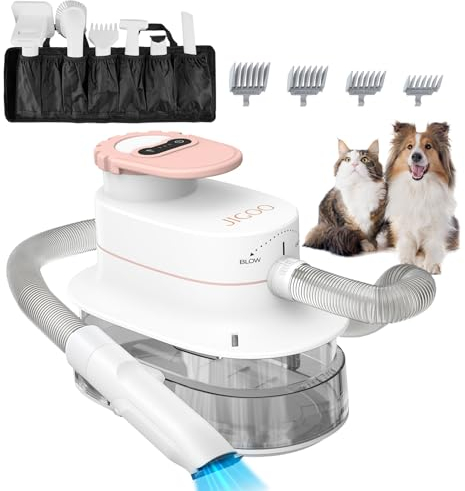 JIGOO Hundeschermaschine mit Staubsauger, Leise Schermaschine Hund Katze, Profi Haustierpflegeset, Tierhaarentferner mit 11 Pflegewerkzeugen, 4L Staubbehälter