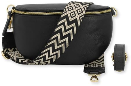 Brise Art SAHEL Damen Bauchtasche Echtleder Handgefertigt Crossbody Bag | Damen Umhängetasche, Echtes Leder, Schultertasche mit Ledergurt & wahlweise gemustertem Riemen, 2 Fächer, Made in Italy