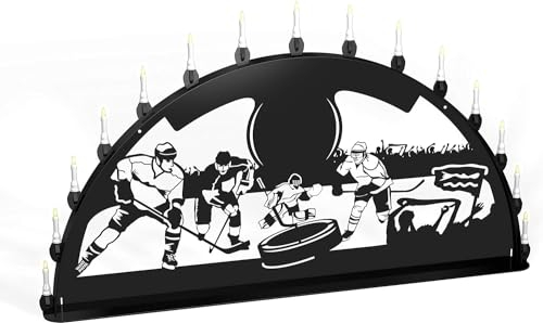 Außenschwibbogen Schwibbogen Lichterbogen 15 flammig/Metall - Motiv: Eishockey - Farbe: schwarz (2 Meter)