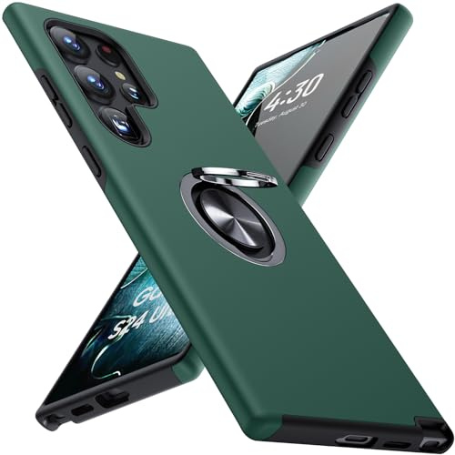 KOVASIA for Samsung Galaxy S24 Ultra Case with Stand, Slim Fit Shockproof Case - Support Magnetic Car Mount, Full Body Protective Phone Case for Galaxy S24 Ultra, Dark Green