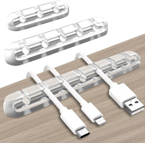 SOULWIT® kabelhållare klämmor, 3-pack kabelhantering organiseringsklämmor kabelhållarklipp självhäftande för USB-laddningskabel nätsladd muskabel tråd PC kontor hem