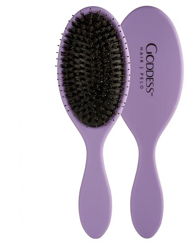 Cepillo Redondo Anti Frizz Desenredante Con Cerdas Naturales - Morado Antitirones y Antienredos - Especial Para Secado y Prevención de Rotura del Cabello