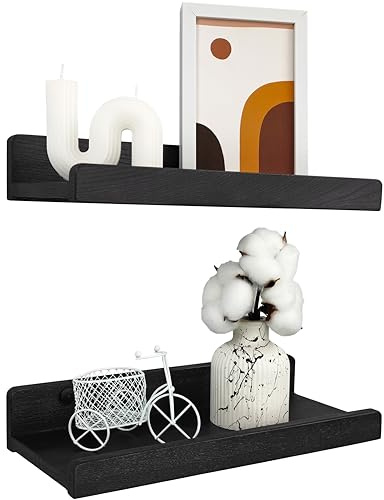 Handgjord vägghylla svart 30 cm, hylla vägg trä set om 2, hängande hylla, väggfäste, hyllbräda, modern svävande hylla, smal bildlist för badrum, vardagsrum, kök, sovrum