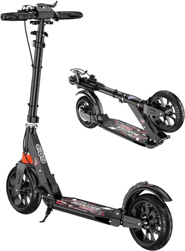 SJAPEX City Roller Für Erwachsene 150 Kg Tragkraft, Big Wheel Scooter Roller Kinder 10 Jahre, Cityroller Mit Stoßdämpfern, Klappbar Höhenverstellbar, Aluminium
