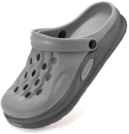 Zuecos Hombre Sandalias de Playa, con Soporte del Arco Cordones Ajustables para Respirable Ligeros, Zapatos de Jardin Verano Antideslizante Zapatillas de Piscina(Size:EU 44,Color:Gris)