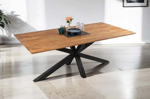 SAM Esstisch Dean 200x100 cm Akazie Eiche Schweizer Kante Spider schwarz