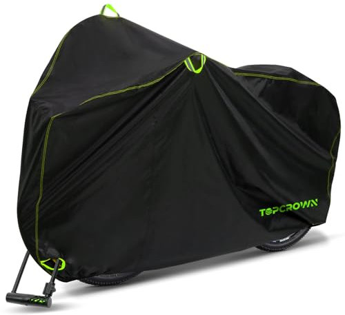 Topcrown Bike Cover Waterproof Outdoor Storage for 1/2/3 Bikes, Bicycle Cover Rain Sun UV Dust Wind Proof with Storage Bag for Mountain Road Bike/Ebike (210D Black+Green, XL Size for 1 bike)