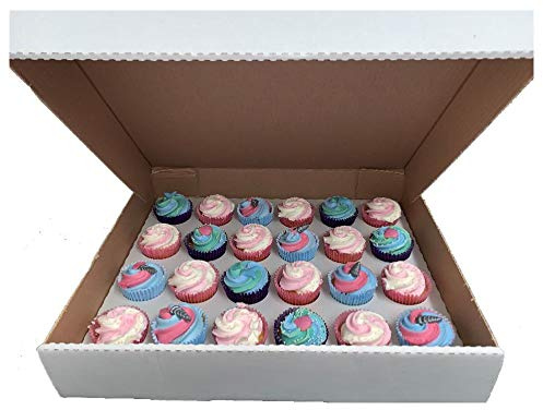 LARRYROO Pack of Strong White 24 Cupcake Muffin Cup Cake Boxes & Tray - 4 Inches DEEP (10)