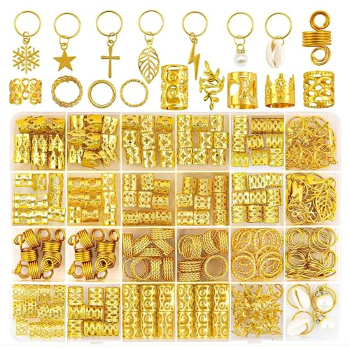 Bogoro Dreadlocks Perles MéTal Bijoux,260 PièCes Bijoux Cheveux Tresse Doré,Bijoux Cheveux Pour Tresses,Bijoux Pour Dreadlocks,Perles Dreadlocks Vintage Mode,Haarschmuck Mit Manschetten