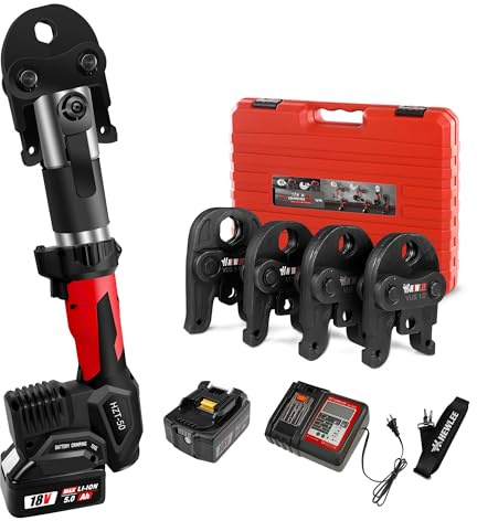 HHEWLEE Pro Press - Pinza crimpatrice idraulica a batteria, 32 KN, per tubi in acciaio inox Viega standard statunitensi da 1/2, 3/4, 1, tubo in acciaio inox Viega, strumento idraulico per uso
