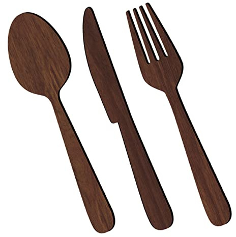 FUNOMOCYA Wanddekoration Esszimmer mit Holz Besteck Satz aus Basswood in Kaffeefarbe Rustikaler Küchendekor im Landhausstil für Zuhause oder Geschäfte Wanddeko