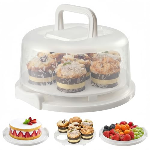 Miriam Song 7-Slot Round Cake Carrier with Lid | Reusable Cupcake Containers & Cake Holder | Transparent Dustproof Cover for Freshness | Perfect for Parties, Picnics & Storage