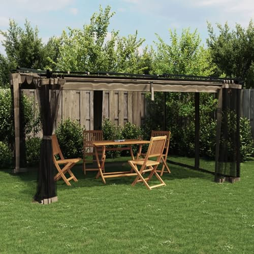 Somanki Pavillon mit Netzwänden Taupe 4x3 m Stahl, Faltpavillon, Pergola, Partyzelt, Standmarkise, Sonnenzelt, Garten Pavillion, Grillpavillon - 4003913