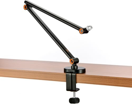 3 Legged Thing John Microphone Boom Arm - Portable Desk Mount Mic Stand, 1kg Capacity, 360° Rotation, Lightweight Design, Desk Clamp Mount with Cable Ties for Vlogging Streaming Podcast