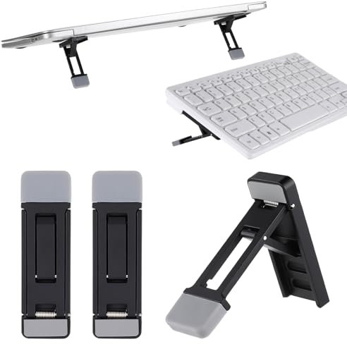 2 Pcs Portable Keyboard Riser, Three Tilt Angle Adjustable Foldable Invisible Laptop Riser, Zinc Alloy Mini Laptop Stand, Self-Adhesive Keyboard Riser Feet for Most Keyboards (Black)