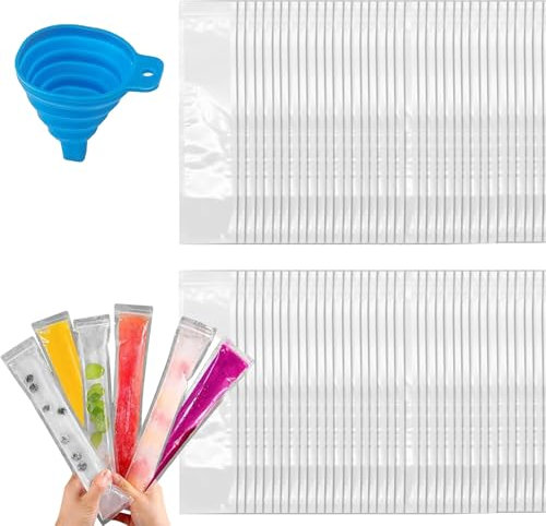 200 Pcs Ice Pop Moulds, Reusable Popsicle Mould with Funnel, DIY Ice Pop Bags with Zip Seals, for Healthy Snacks, Juice, Yogurt, Ice Cream Party, Tea, or Coffee