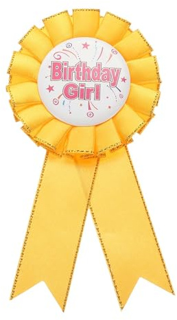 PATIKIL Birthday Ribbon Pin, 5.9 x 2.8 Award Ribbon Fabric Birthday Girl Pin for Party Adults Women Party Decorations Celebration Accessory Gift, Golden Yellow
